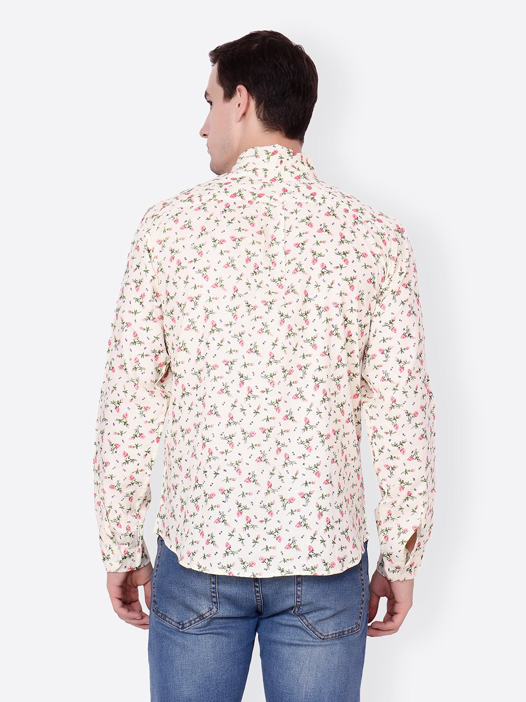 Cation Men Cream Printed Shirt