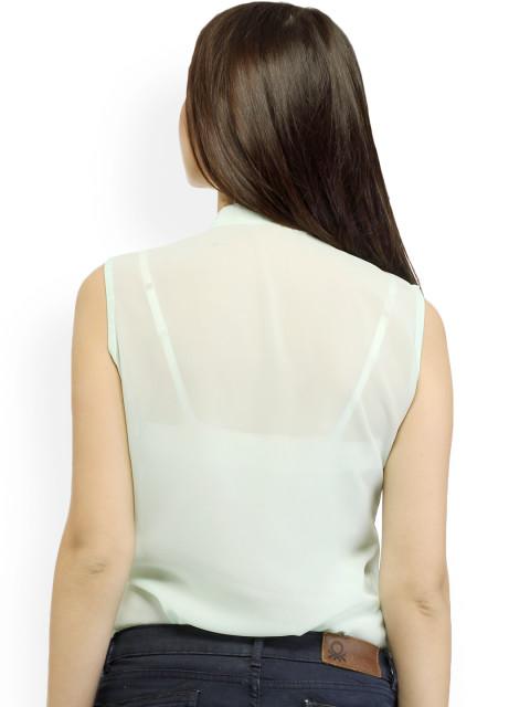 Green Solid Ruffle Shirt