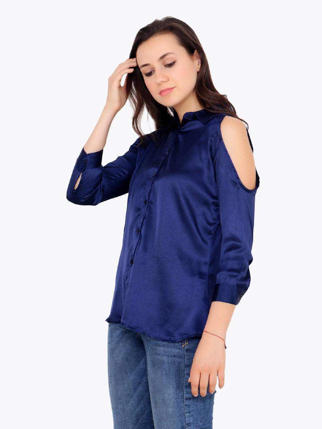 Cation Solid Blue Satin Shirt