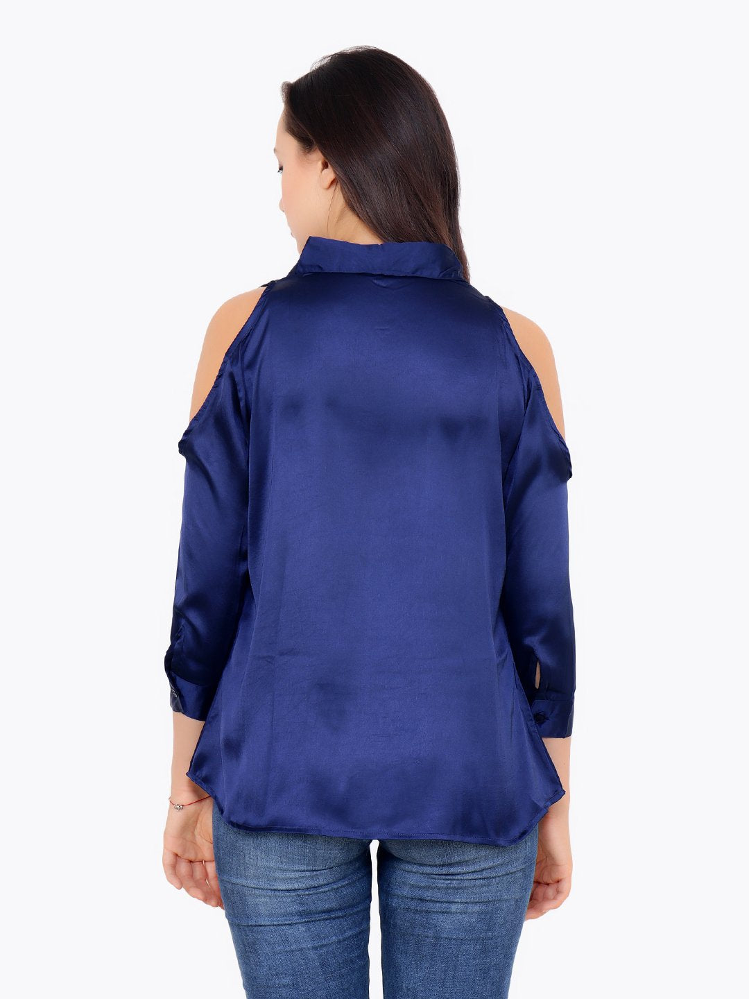 Cation Solid Blue Satin Shirt