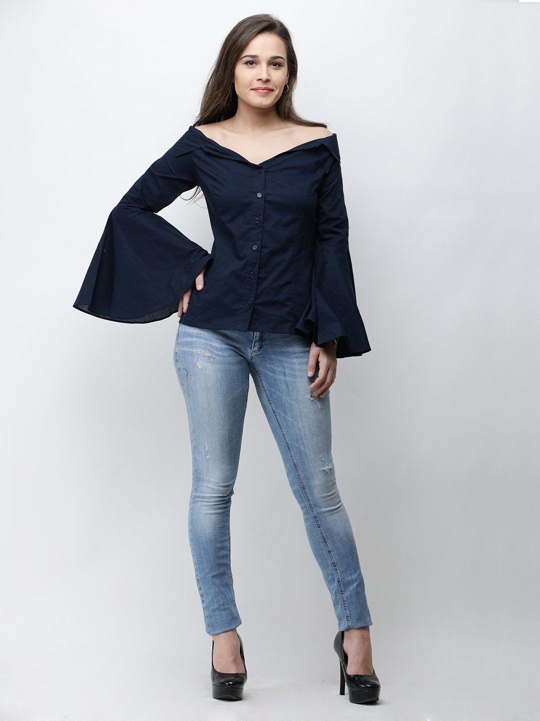 Cation Navy Blue Solid Shirt