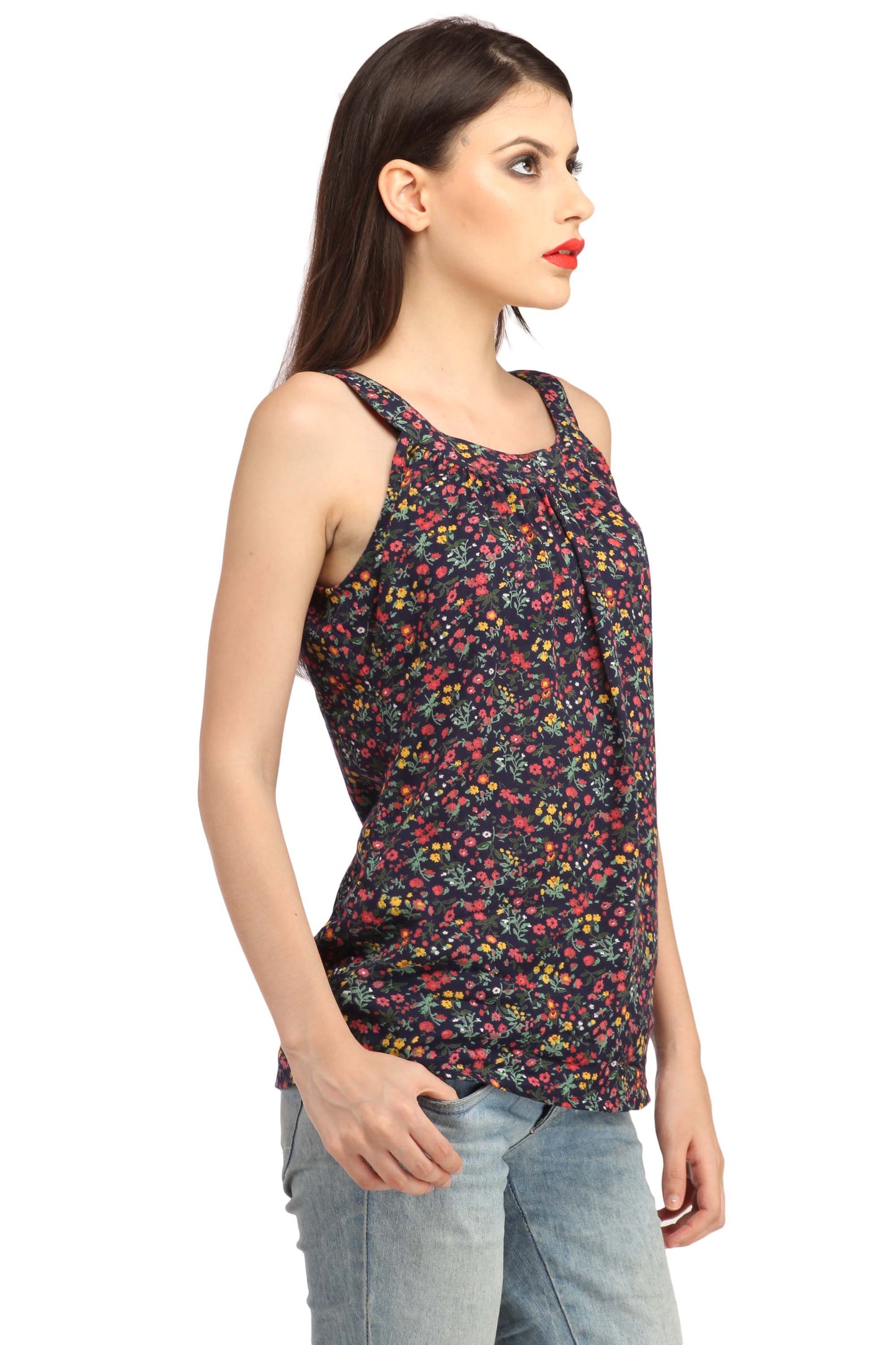 Cation Navy Blue Printed Top