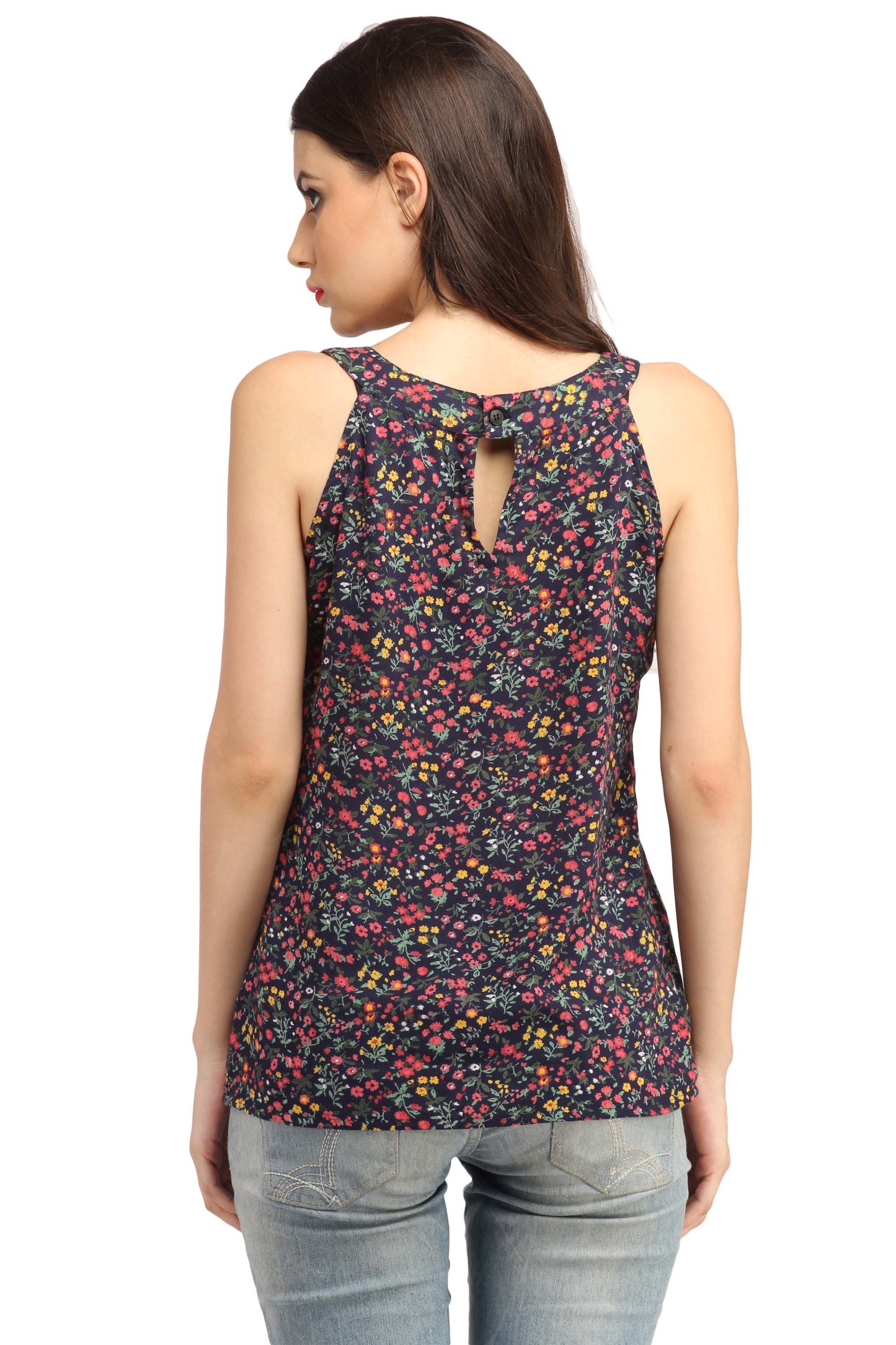 Cation Navy Blue Printed Top