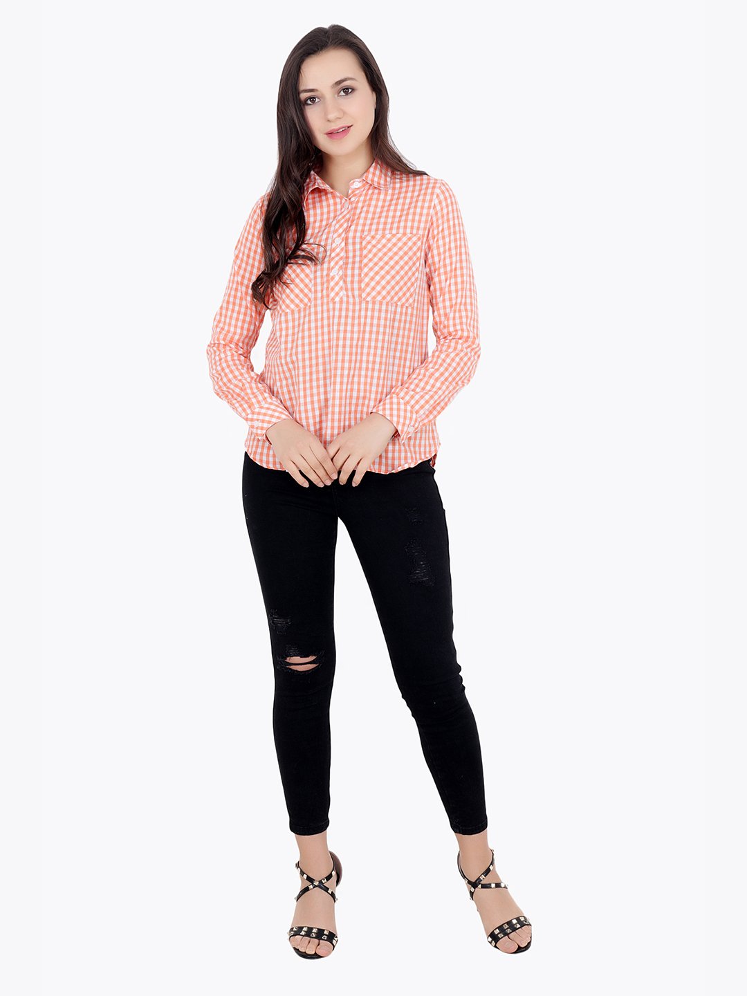 Orange Check Top