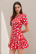 Scarlet Polka Puff Sleeve Mini Dress