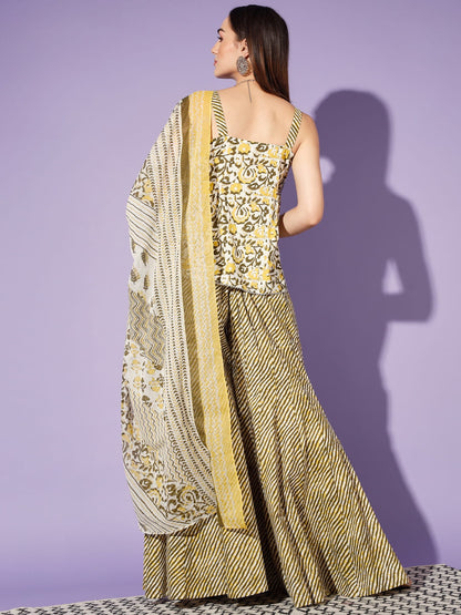 Golden Glow: A Yellow Printed 3 Piece Suit | Hues of India