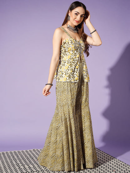 Golden Glow: A Yellow Printed 3 Piece Suit | Hues of India