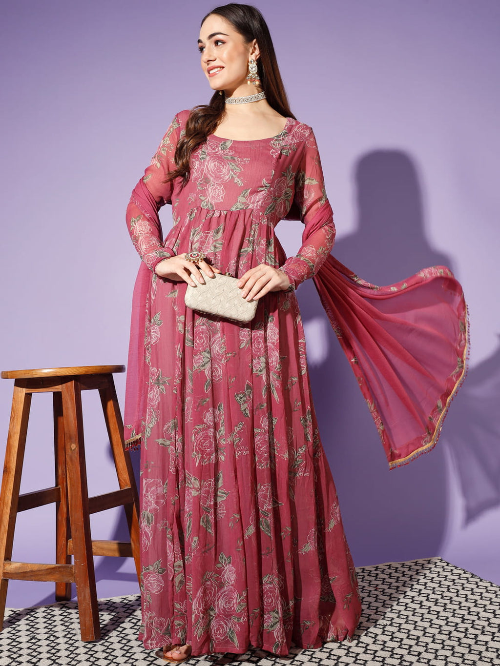 ethnic pink dress Cbazaar Women's Anarkali Suit | Pink Net Embroidered Sequins Anarkali Suit For Indian Ethnic Wear | Pink | Chic Style | Engagement