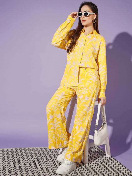 Sunflower Dreams: A Rayon Co-ord Set in Yellow | Hues of India