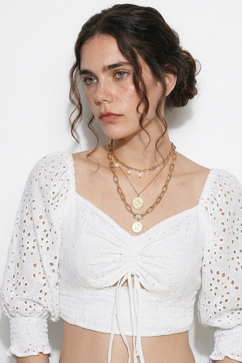 White Schiffli Top