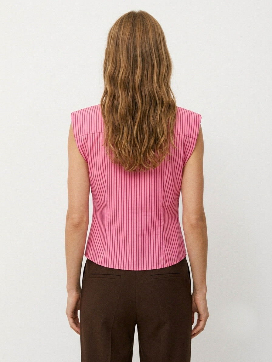 Women's Striped Sleeveless Shirt with Padded Shoulders