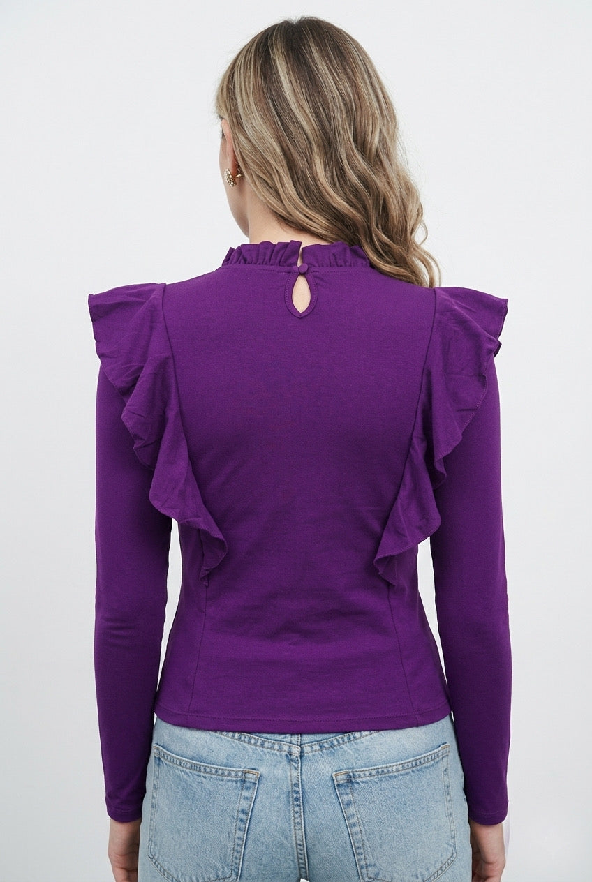 Purple Ruffle Long-Sleeve Top