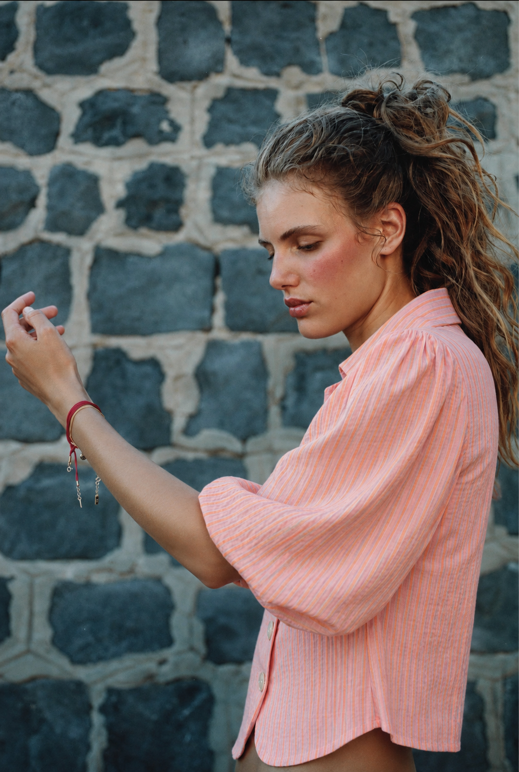 Pink Pinstripe Puff Sleeve Shirt