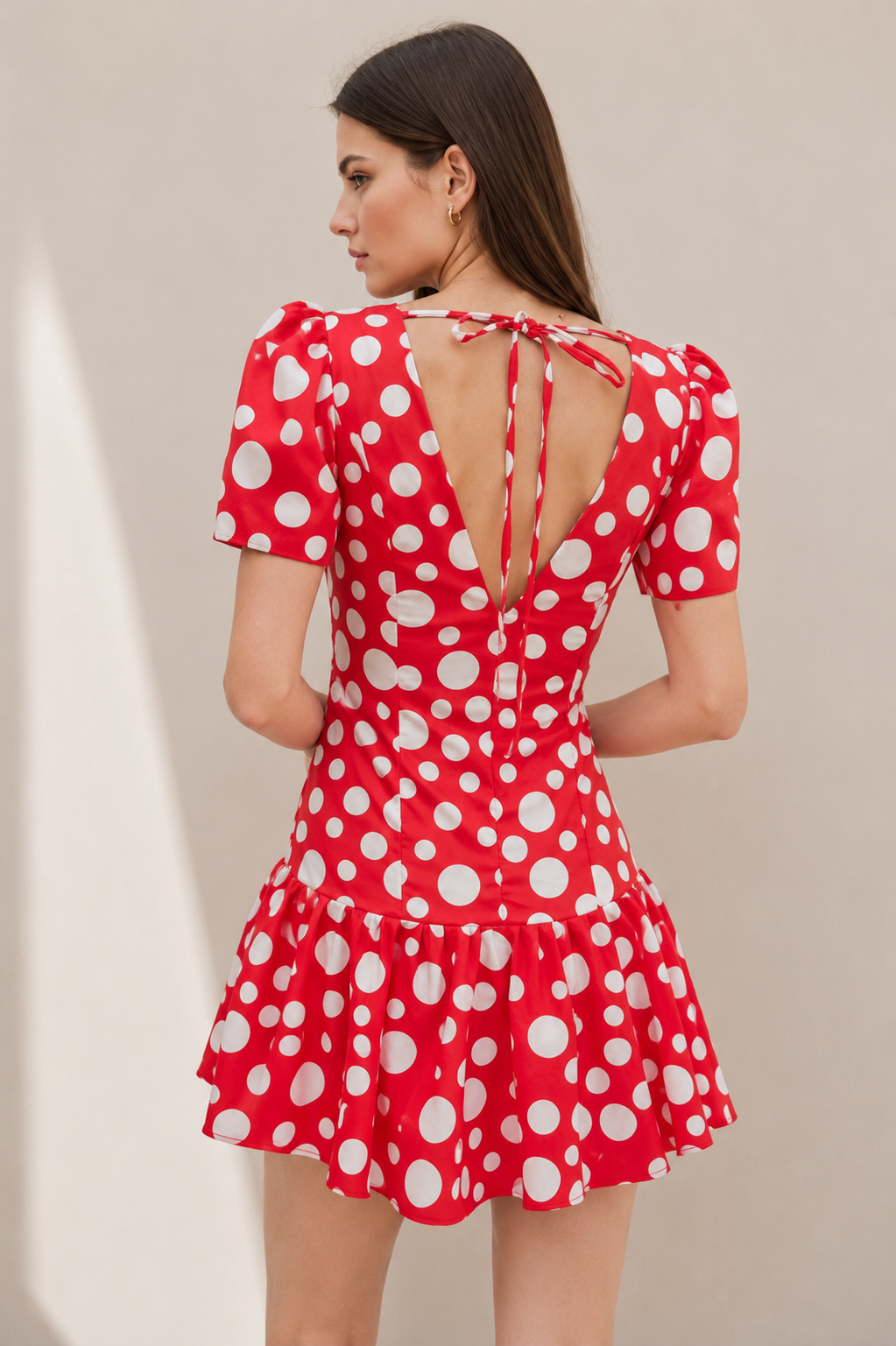 Scarlet Polka Puff Sleeve Mini Dress