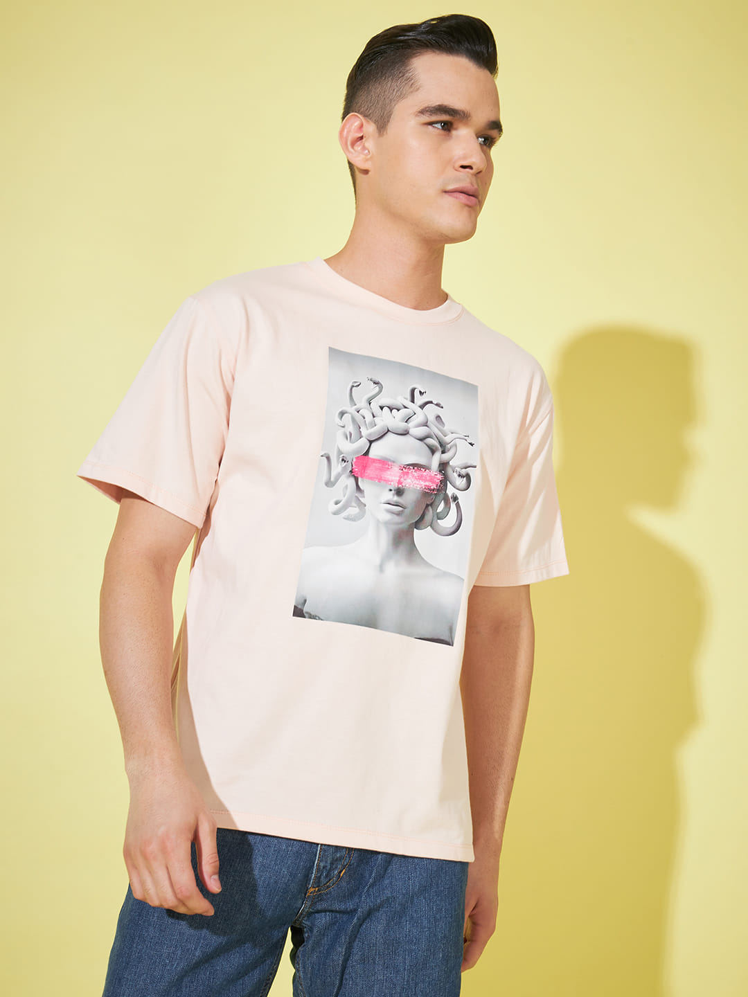 Blushing Whispers: Light Pink Oversized Printed T-Shirt