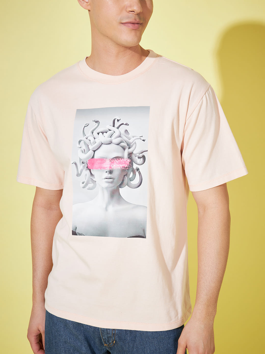 Blushing Whispers: Light Pink Oversized Printed T-Shirt