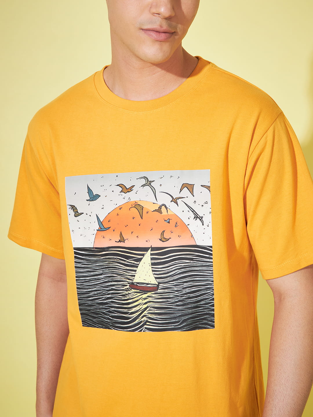 Golden Elegance: Mustard Printed T-Shirt