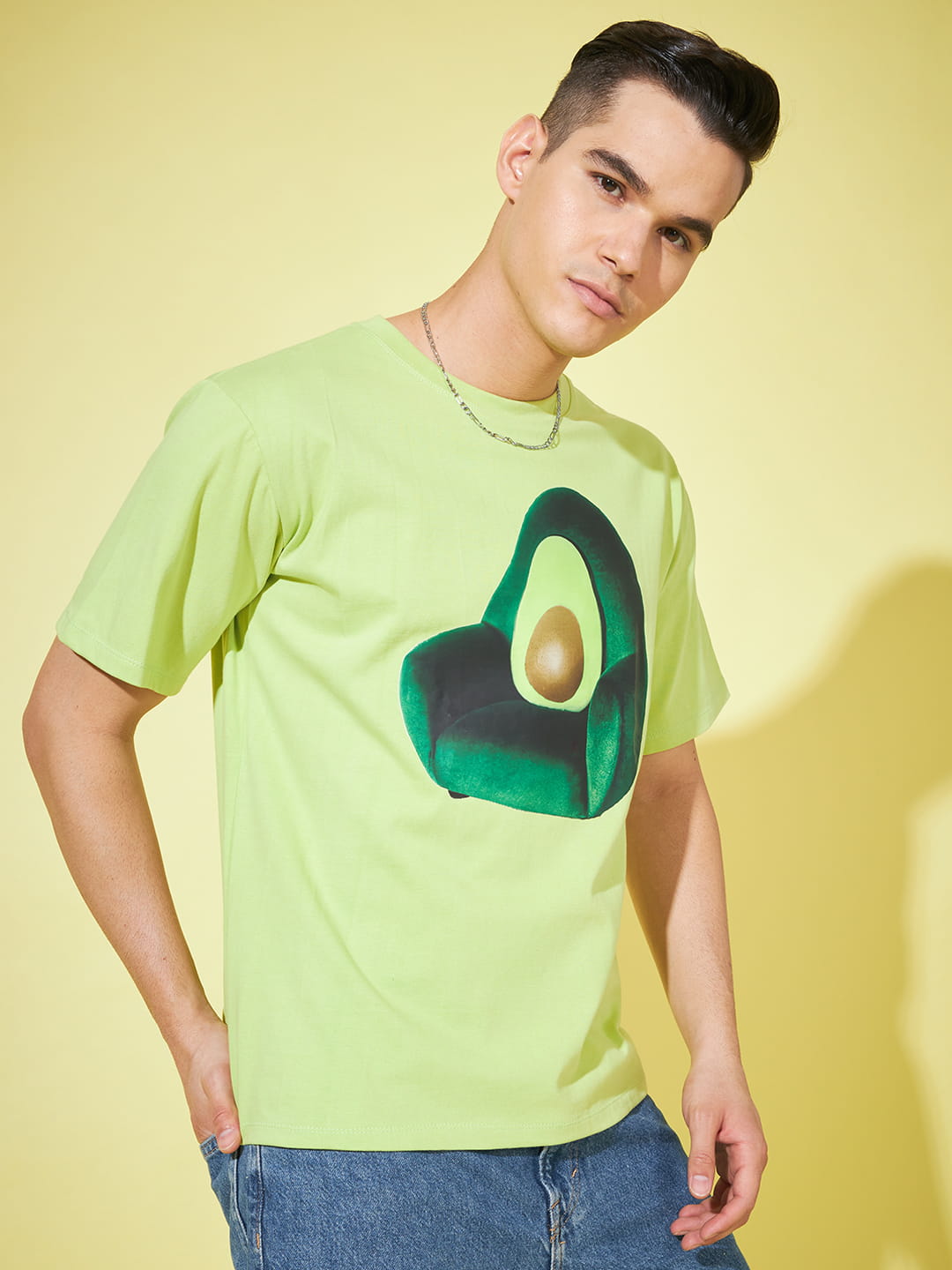 Nature's Canvas: Green Printed Men's Oversized T-Shirt