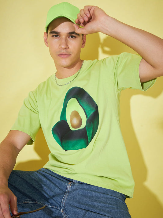 Nature's Canvas: Green Printed Men's Oversized T-Shirt