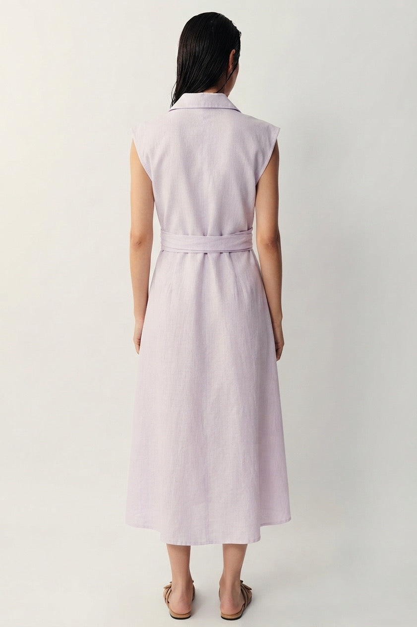 Pastel Pink Sleeveless Linen-Blend Shirt Dress
