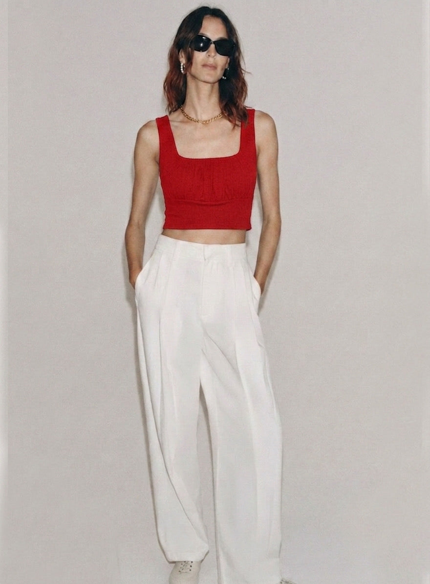 Red Square Neck Top