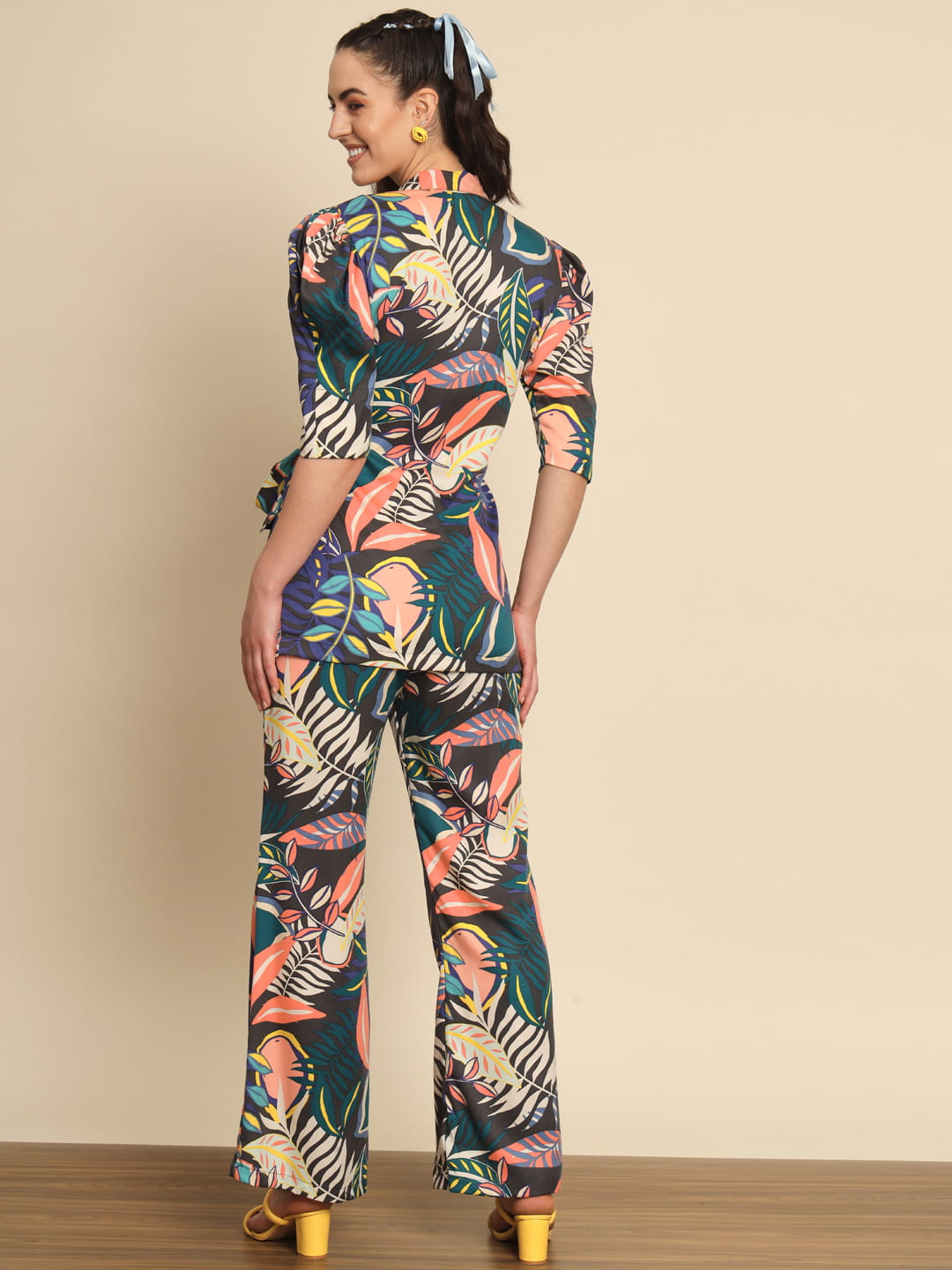 Celestial Harmony: A Navy Blue Printed Coord Set in Cotton Blend | Hues of India
