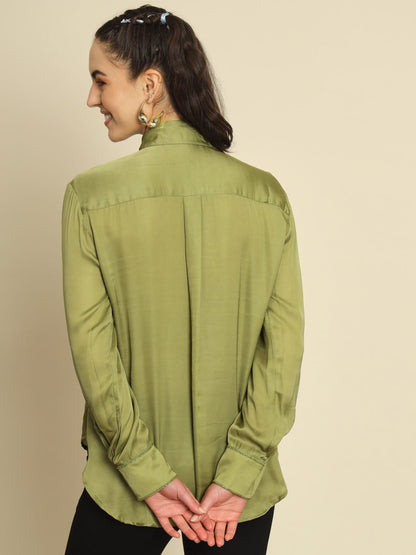 Whispers of Nature: An Olive Green Hand Embroidered Shirt