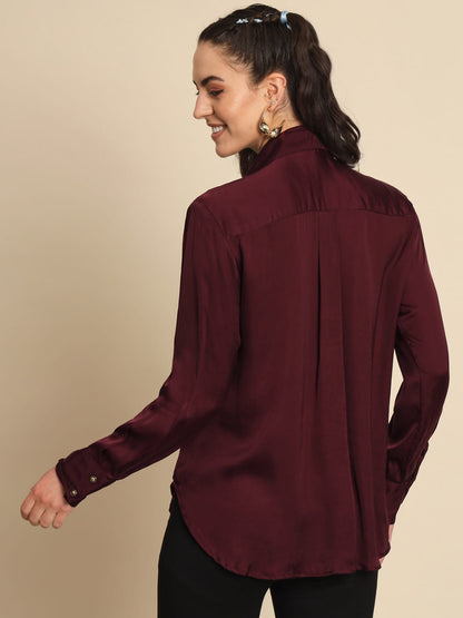 Scarlet Symphony: A Maroon Hand Embroidered Shirt