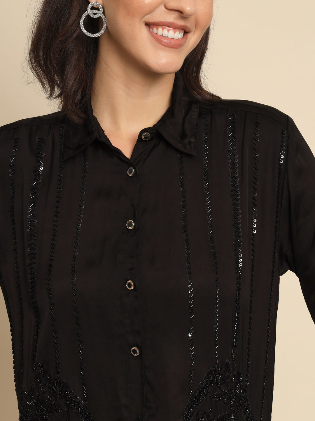 Celestial Intricacies: A Hand Embroidered Black Shirt