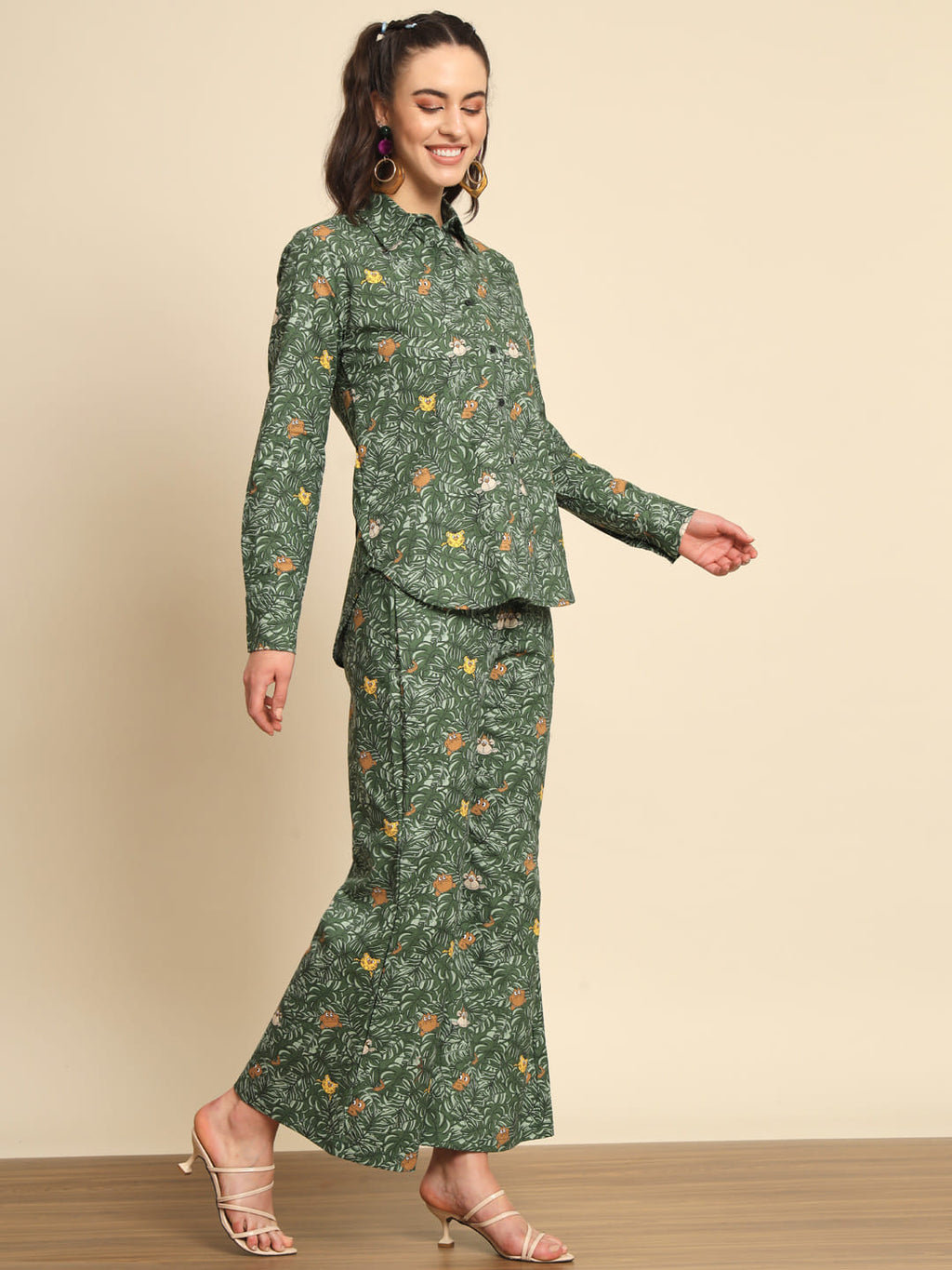 Verdant Melodies: A Green Printed Denim Coord Set