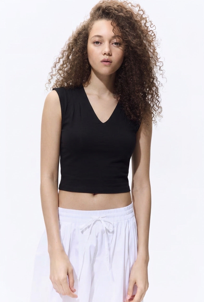 V-Neck Solid Black Top