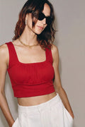 Red Square Neck Top