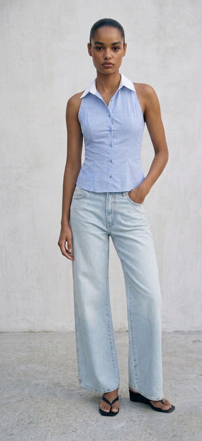 The Corset-Back Pinstripe Halter Top