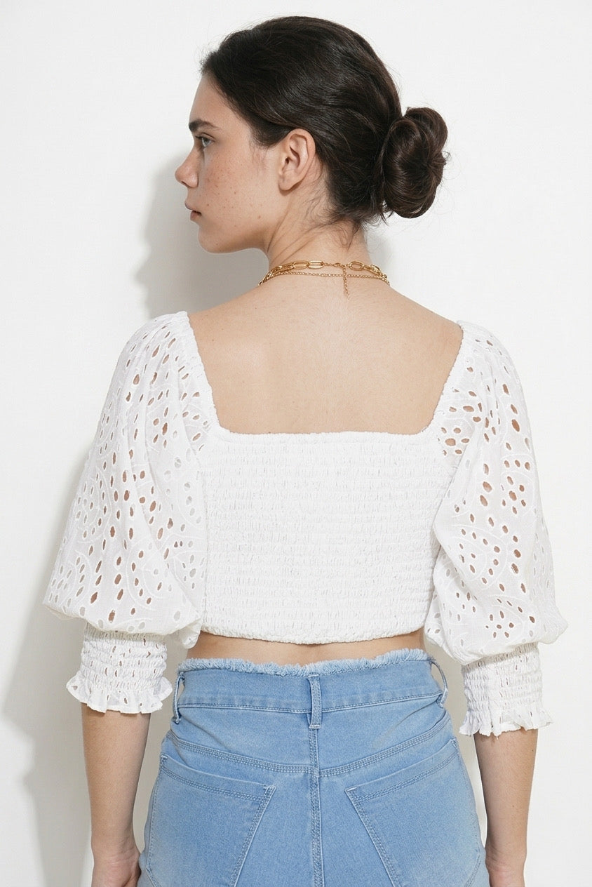White Schiffli Top