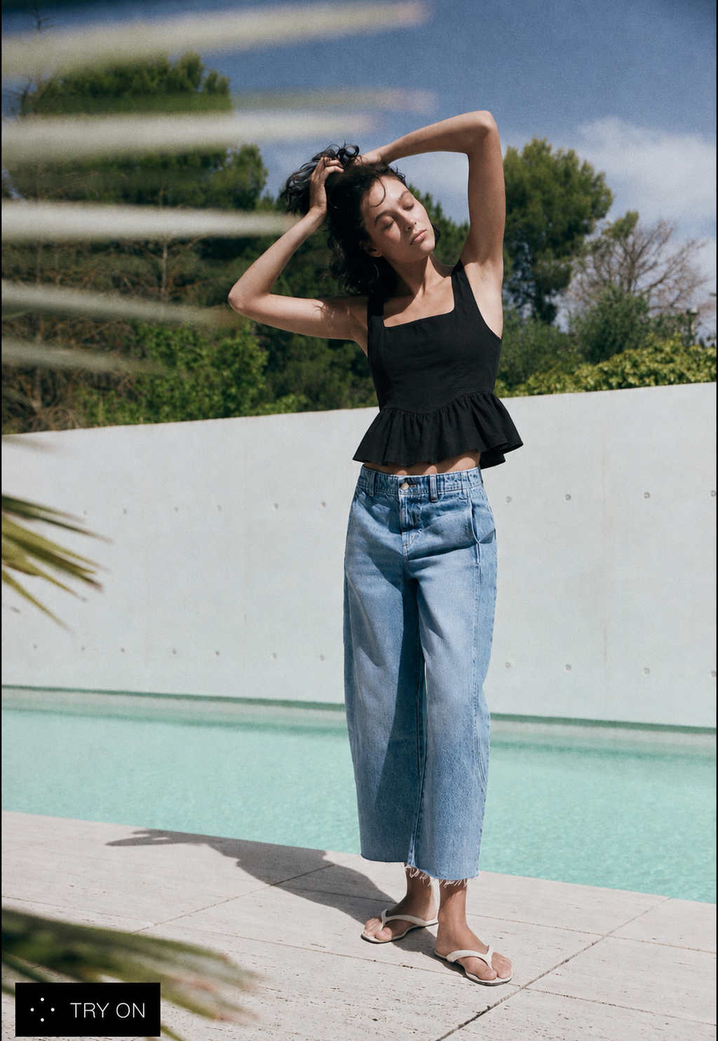 Black Linen Blend Peplum Top