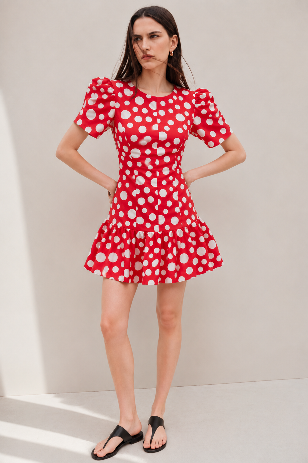 Scarlet Polka Puff Sleeve Mini Dress
