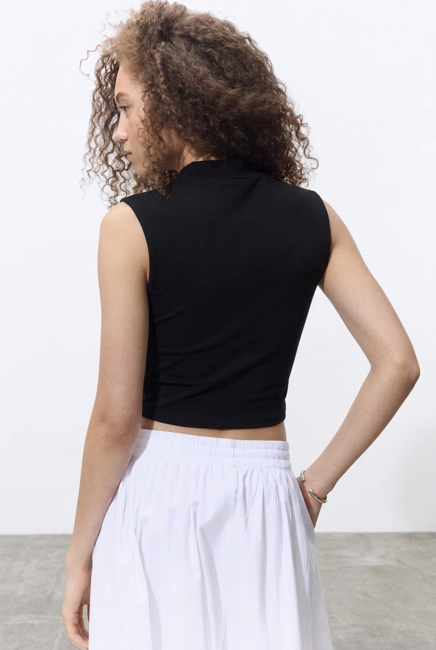 V-Neck Solid Black Top
