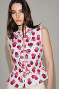 Cotton Tie-Front Polka Dot Peplum Top
