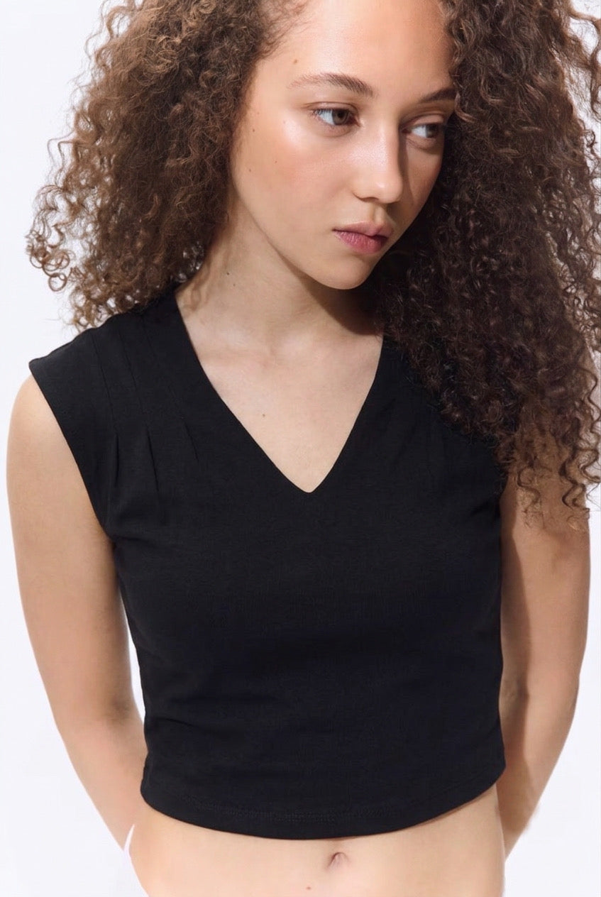 V-Neck Solid Black Top