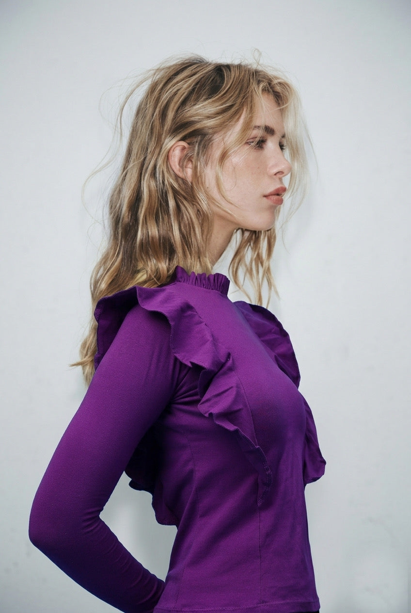 Purple Ruffle Long-Sleeve Top