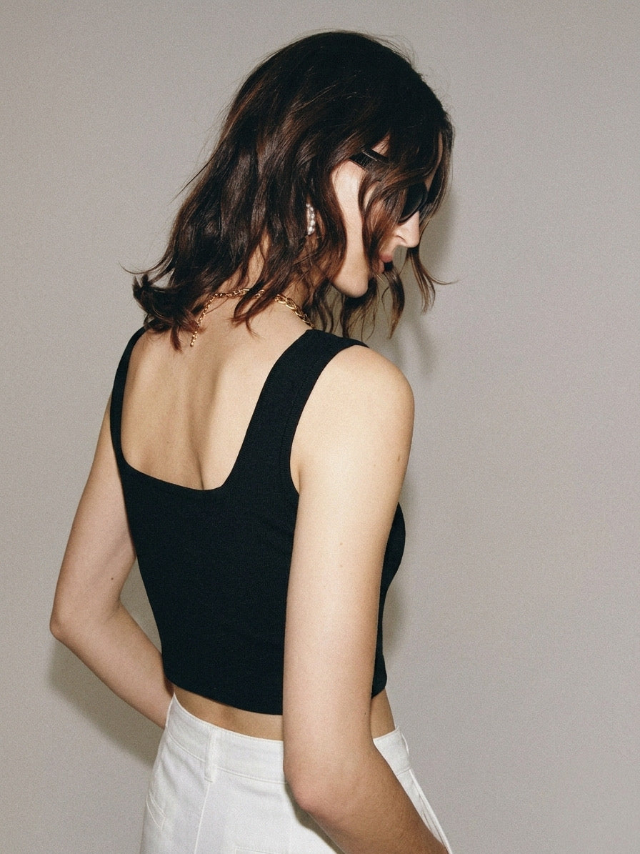 Black Square Neck Top