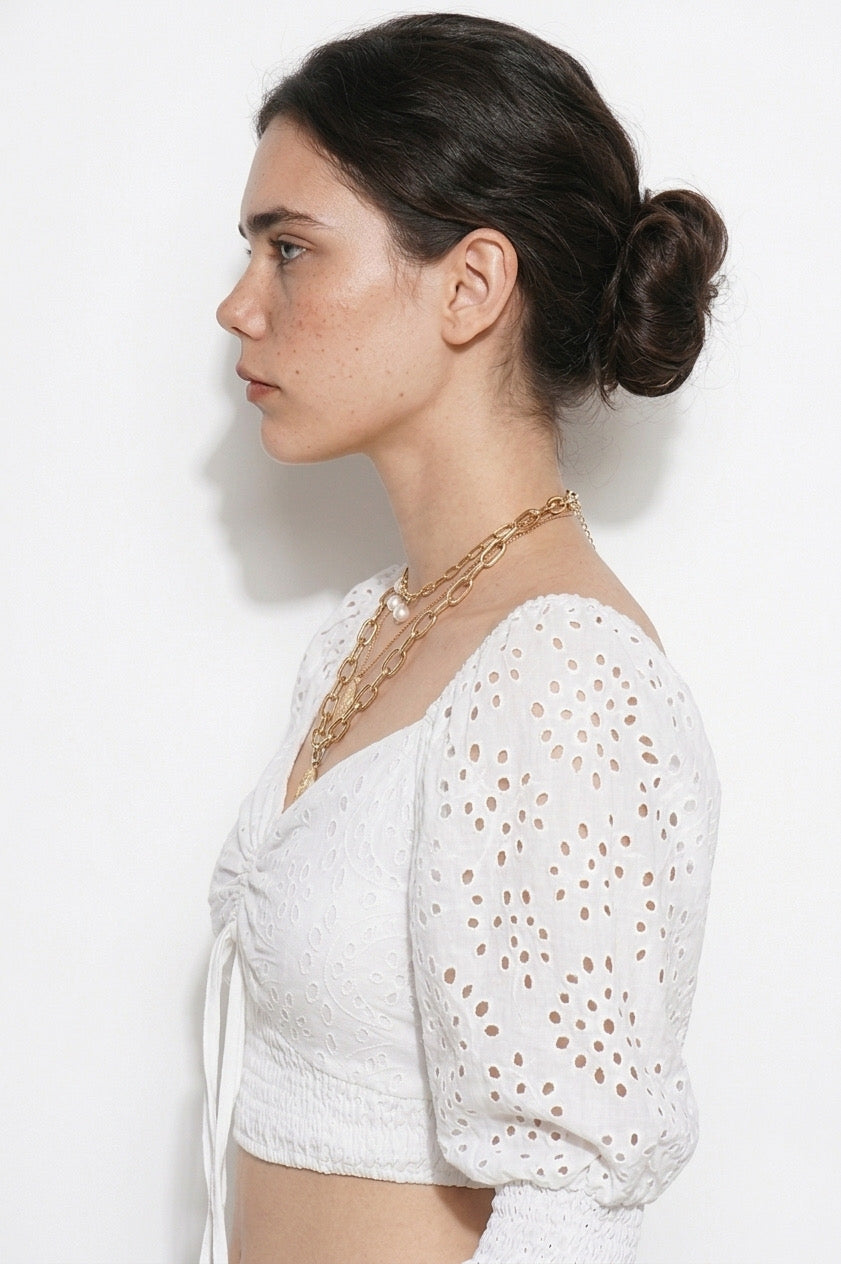 White Schiffli Top
