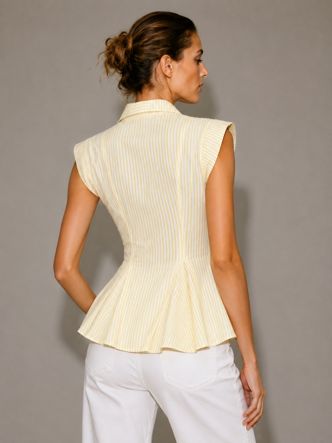 Butter Stripe Sculpt Peplum Shirt