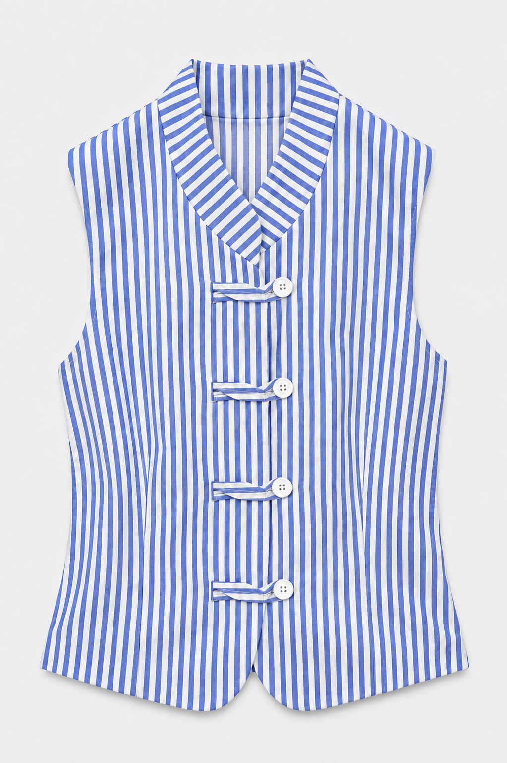 Blue & White Striped Sleeveless Top with White Skirt