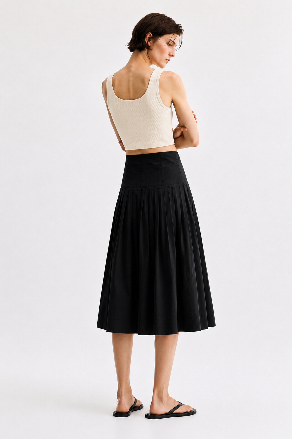 Midnight Poplin Pleated Midi Skirt