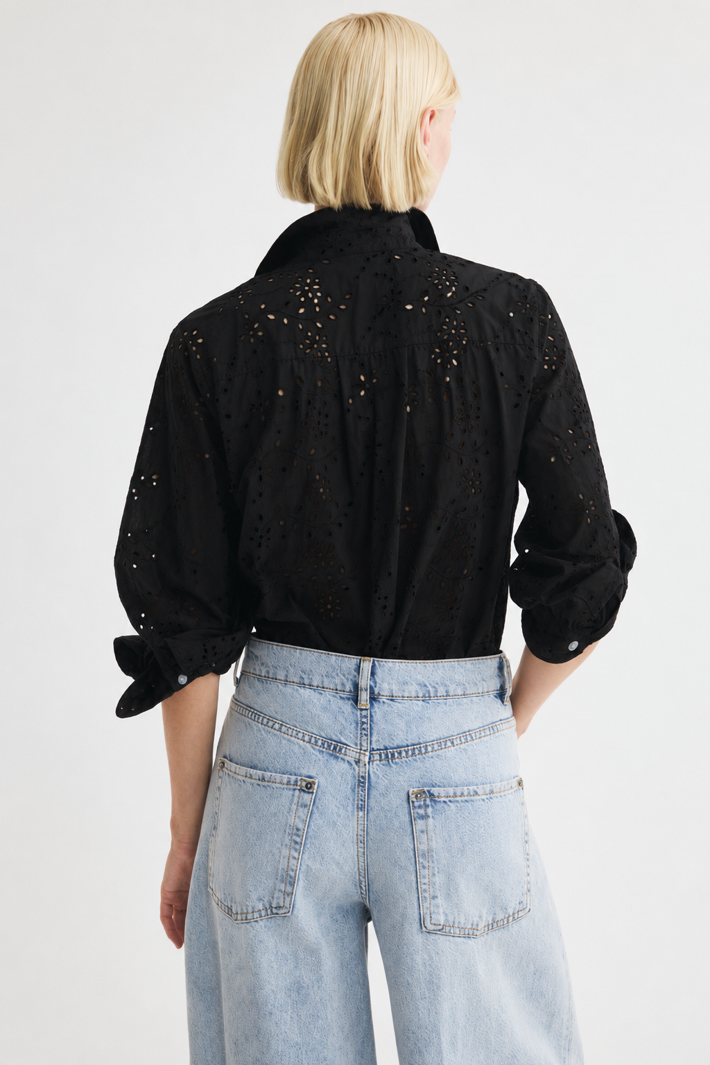 Black Schiffli Embroidered Cotton Shirt