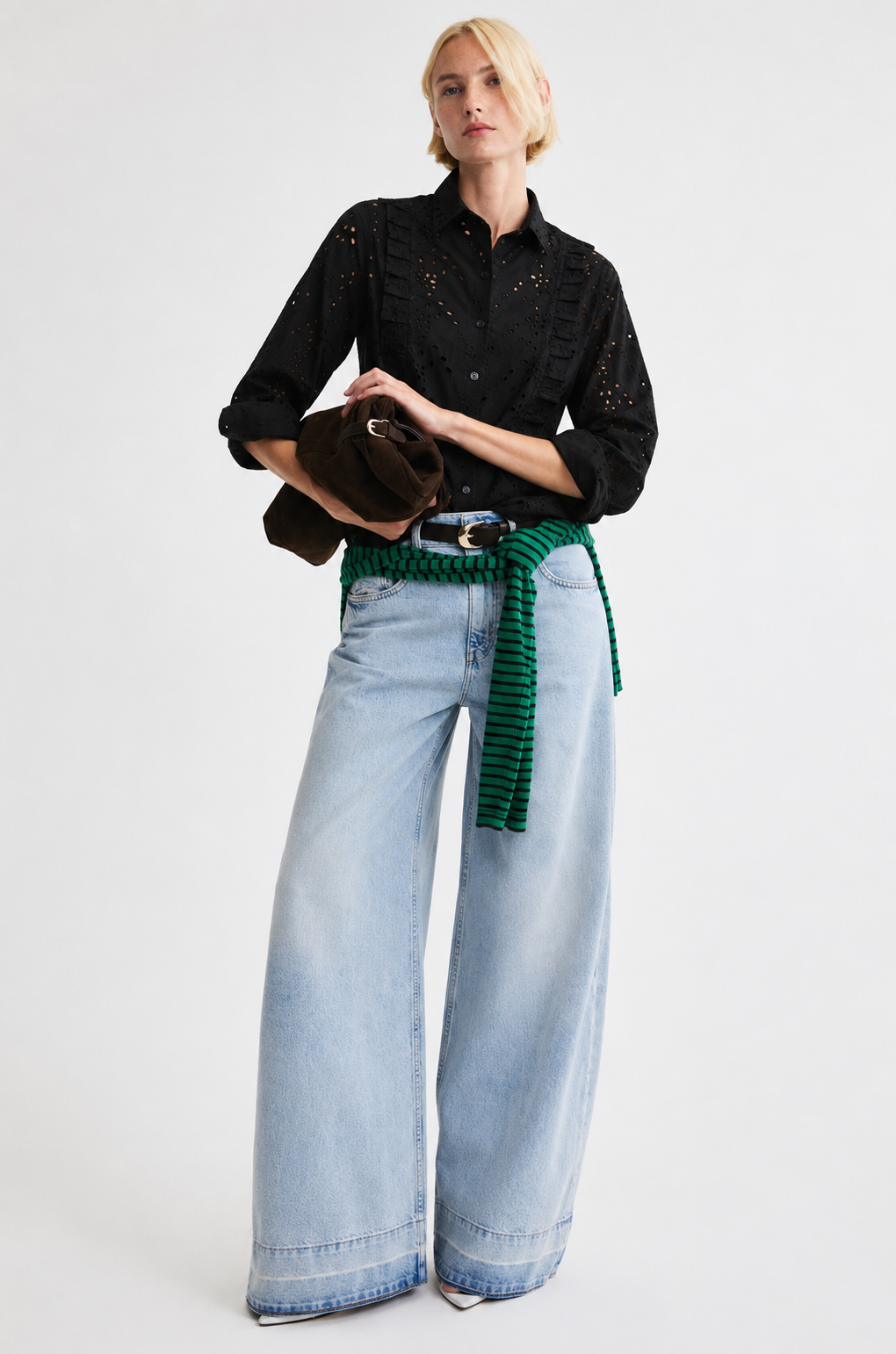 Black Schiffli Embroidered Cotton Shirt