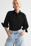 Black Schiffli Embroidered Cotton Shirt