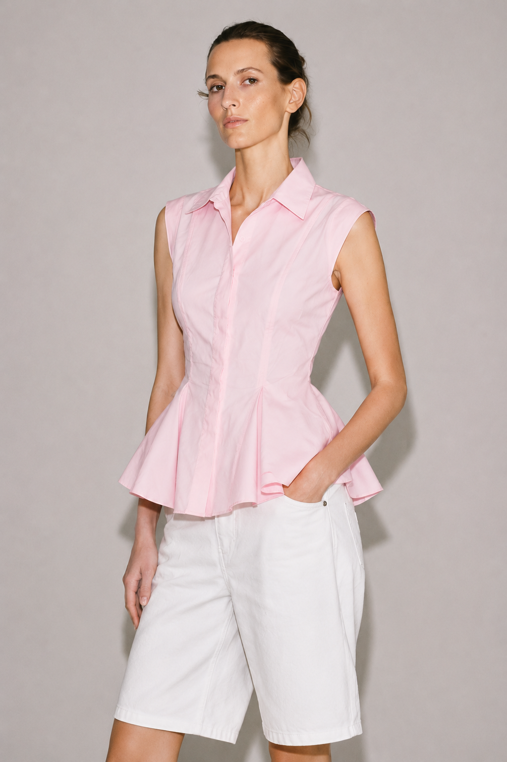 Pink Tailored Peplum Shirt