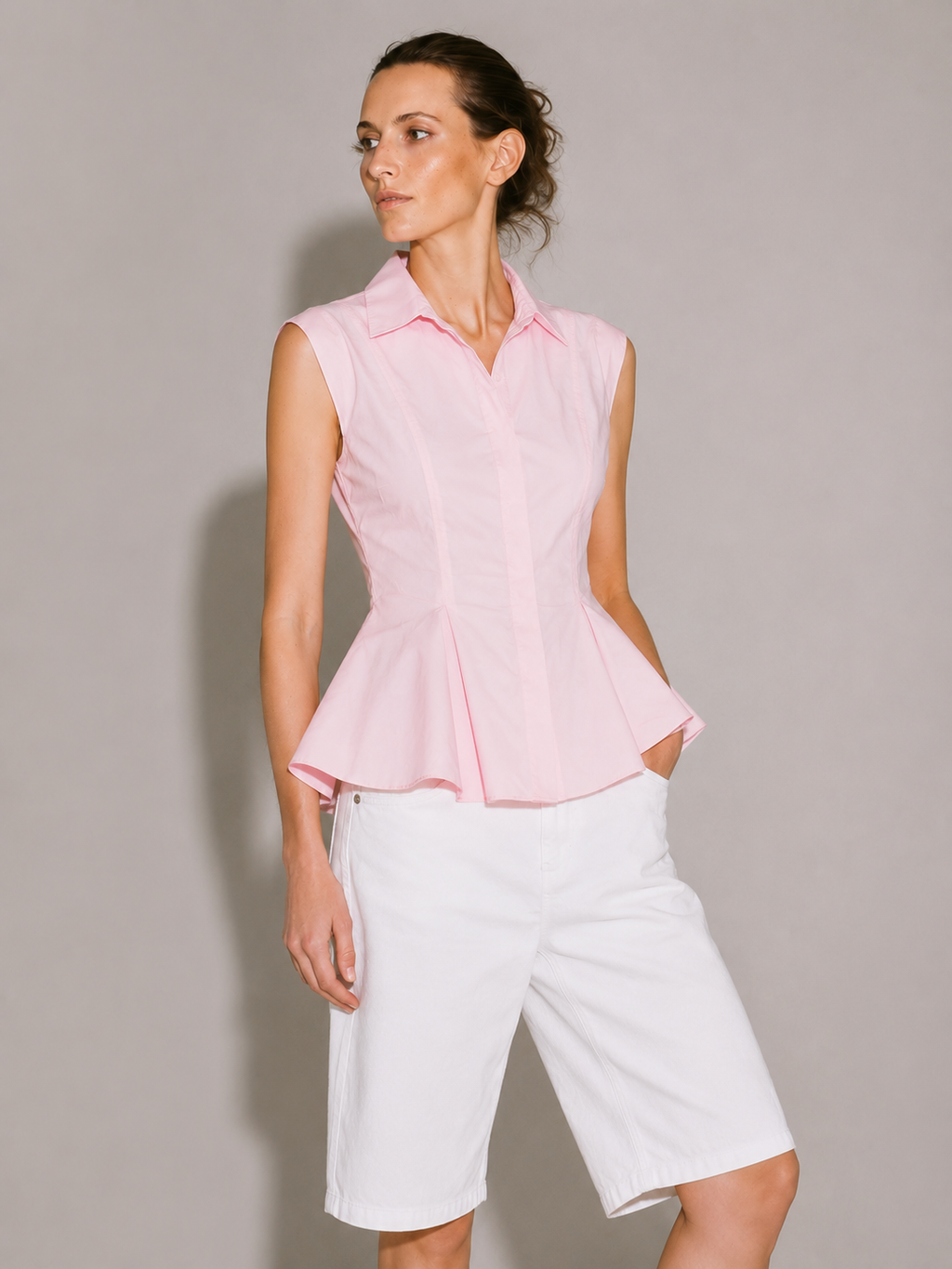 Pink Tailored Peplum Shirt